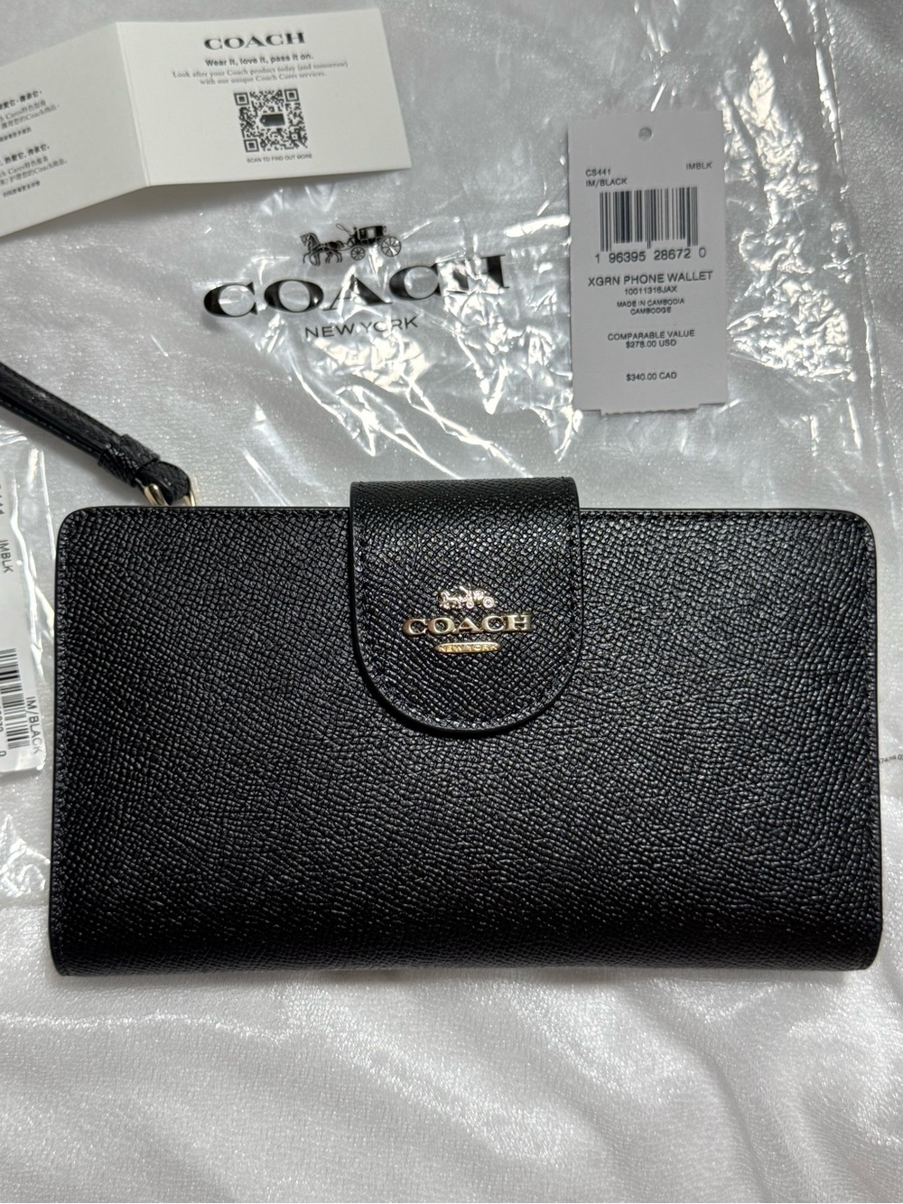 COACH Black Pebbled Leather Phone Wallet